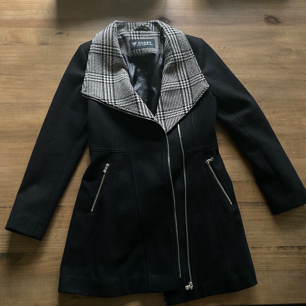 60% Wool Zip Up Houndstooth Coat